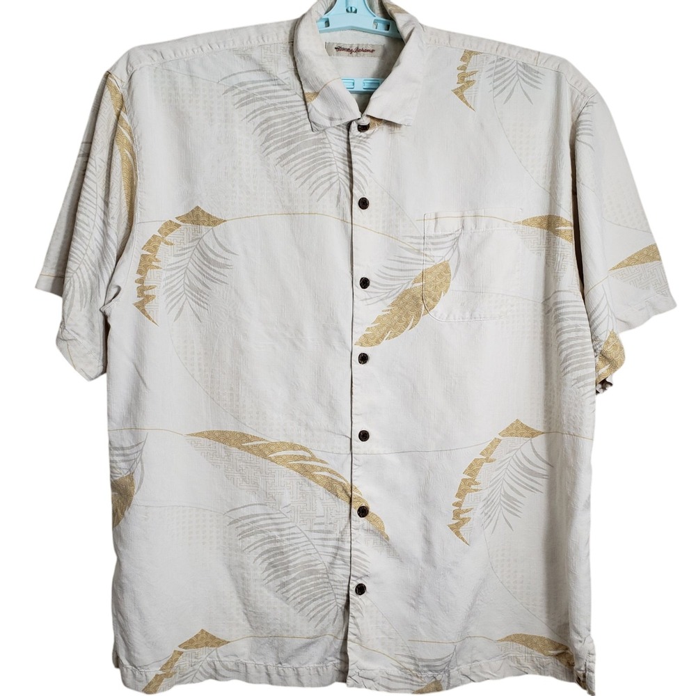 Tommy Bahama Shirt Mens XXL 2XL Yellow 100% Silk Floral All Over Print Hawaiian‎